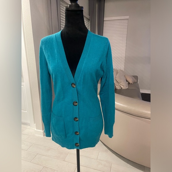 Olivia & Grace 100% Cashmere  Cardigan Sweater M Teal - Picture 1 of 6